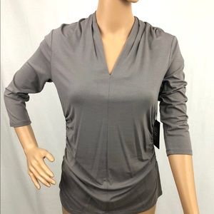 Vince Camuto Ruched V-neck Pullover Top in Mink